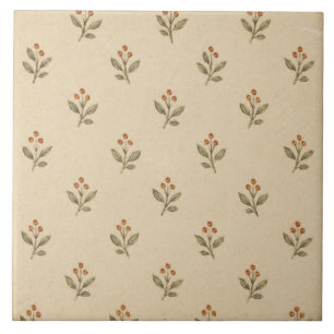 Tiny Sage Botanical Sprig Cottage Pattern Ceramic Tile
