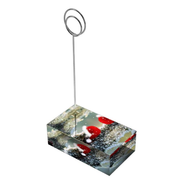 Tiny Santa Hat and Frosted Holly Leaves Place Card Holder (Corner)