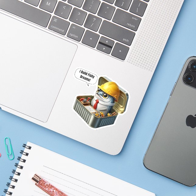  Tiny Sardine Engineer Clever Ocean Workshop Sticker (Laptop w/ iPhone)