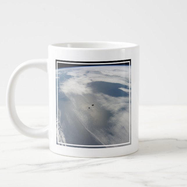 Tiny Satellites Orbit Above A Part Of Earth. Giant Coffee Mug (Left)