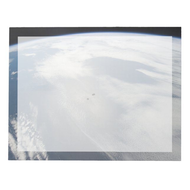 Tiny Satellites Orbit Above A Part Of Earth. Notepad (Front)