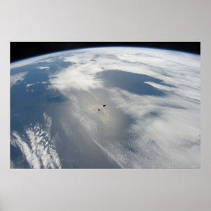 Tiny Satellites Orbit Above A Part Of Earth. Poster