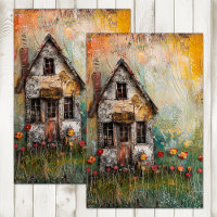 TINY SHABBY COUNTRY HOUSE MIXED MEDIA DECOUPAGE TISSUE PAPER