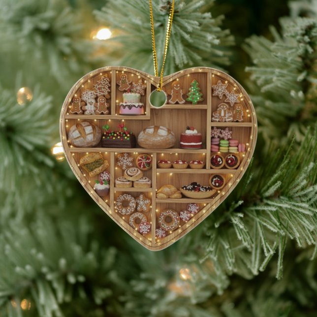 Tiny Shelves Christmas Baker Xmas Cookies 2Dprint Ceramic Ornament (Tree)