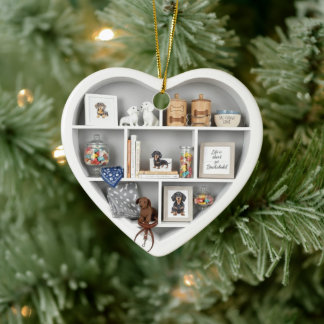 Tiny Shelves Dachshund Dog Lover edition 2D print Ceramic Ornament