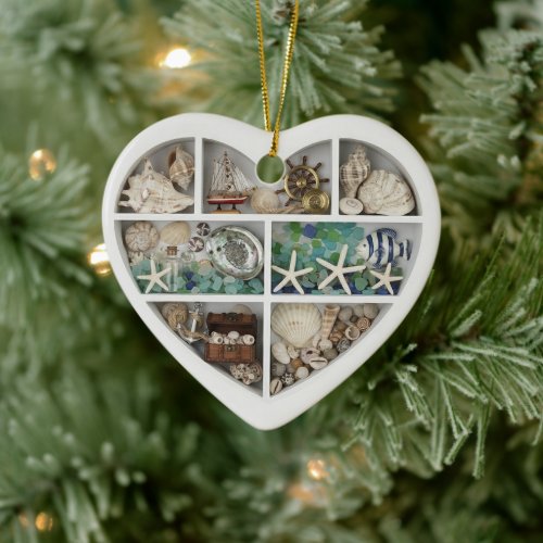 Tiny Shelves Nautical Ocean Sea Beach 2D print Ceramic Ornament
