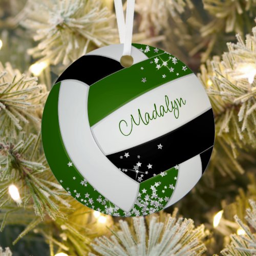tiny silver stars accent green black volleyball metal ornament