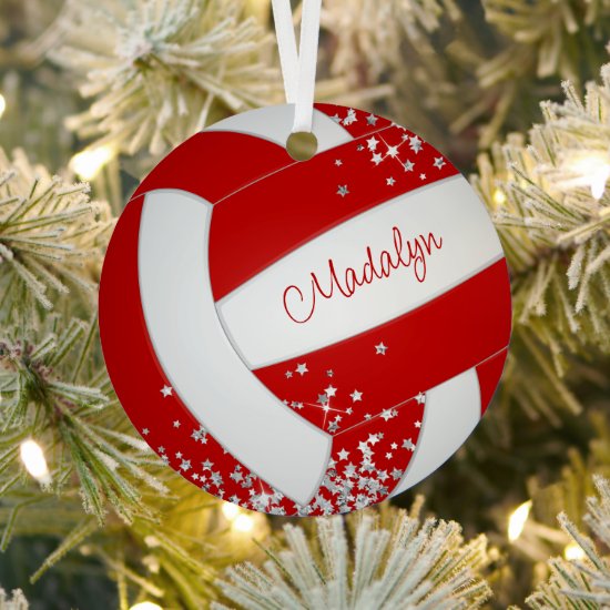 tiny silver stars red volleyball keepsake year ornament