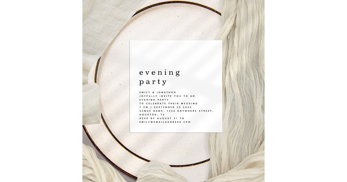 TINY Simple Text Wedding Evening Party Invite | Zazzle