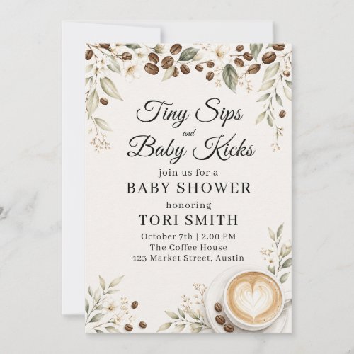 Tiny Sips and Baby Kicks Coffee Baby Shower Invitation