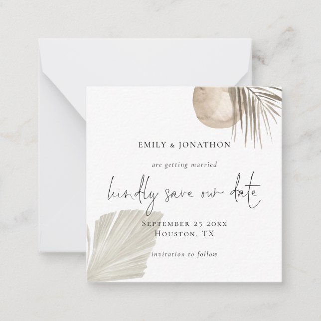 TINY SIZE | Boho Pampas Grass Script Save The Date Note Card (Front)