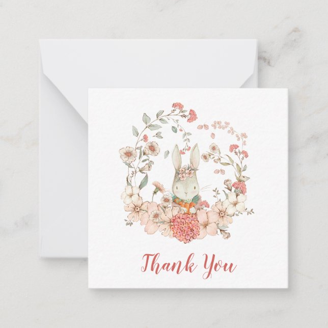 TINY SIZE Bunny Girl Baby Shower Thank You Note Card (Front)