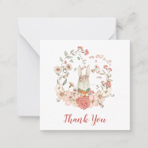 TINY SIZE Bunny Girl Baby Shower Thank You Note Card