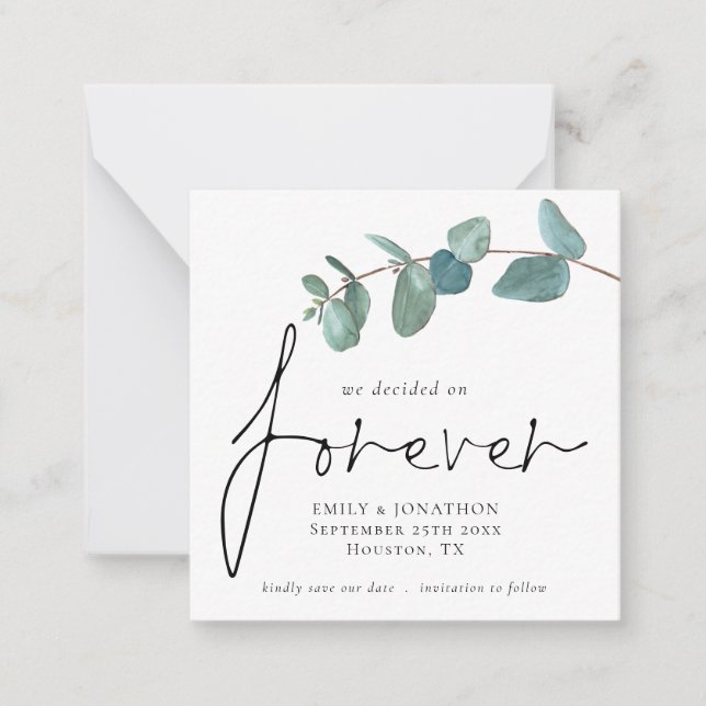TINY SIZE Decided on Forever Eucalyptus Save Date Note Card (Front)