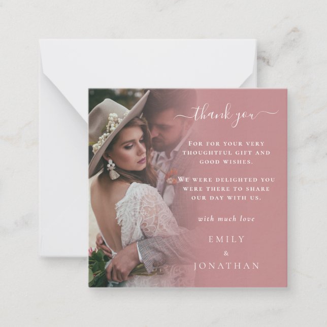 TINY Size | Dusty Rose Photo Wedding Thank You Note Card (Front)