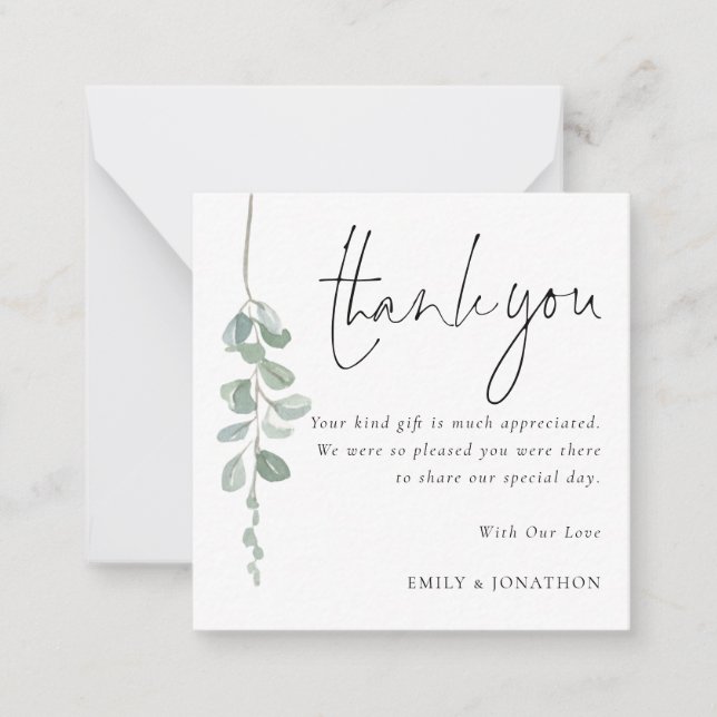TINY SIZE  | Eucalyptus Photo Wedding Thank You Note Card (Front)