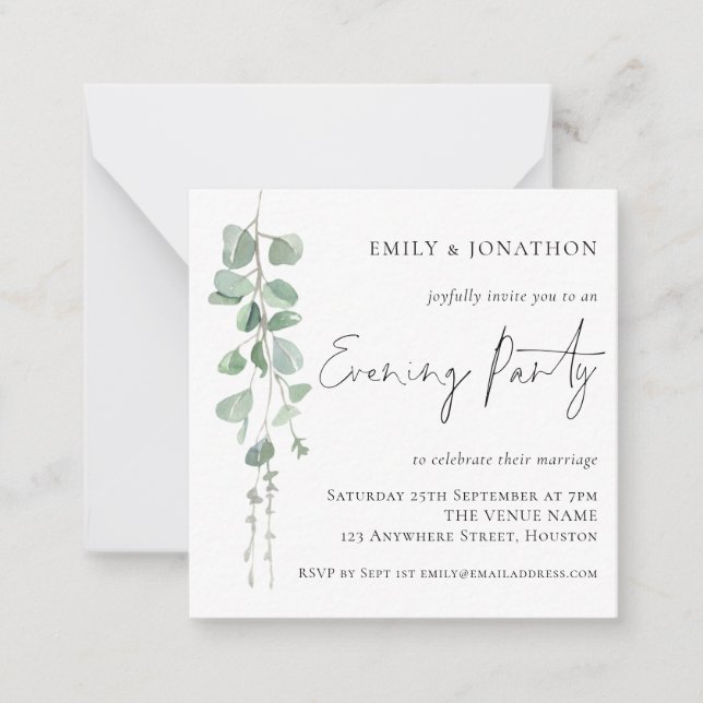 TINY SIZE Eucalyptus Wedding Evening Party Invite (Front)