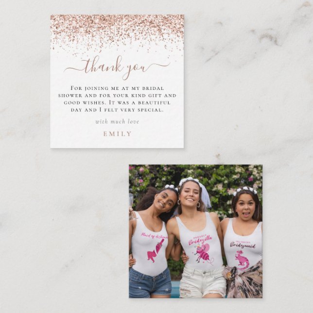 TINY SIZE Glitter Photo Bridal Shower Thank You Note Card (Front/Back)