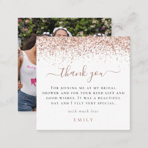 TINY SIZE Glitter Photo Bridal Shower Thank You Note Card