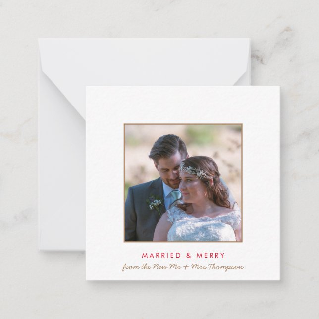 TINY SIZE| Married and Merry Photo Christmas Note Card (Front)