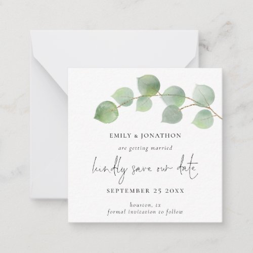 TINY SIZE  Modern Eucalyptus Script Save The Date Note Card