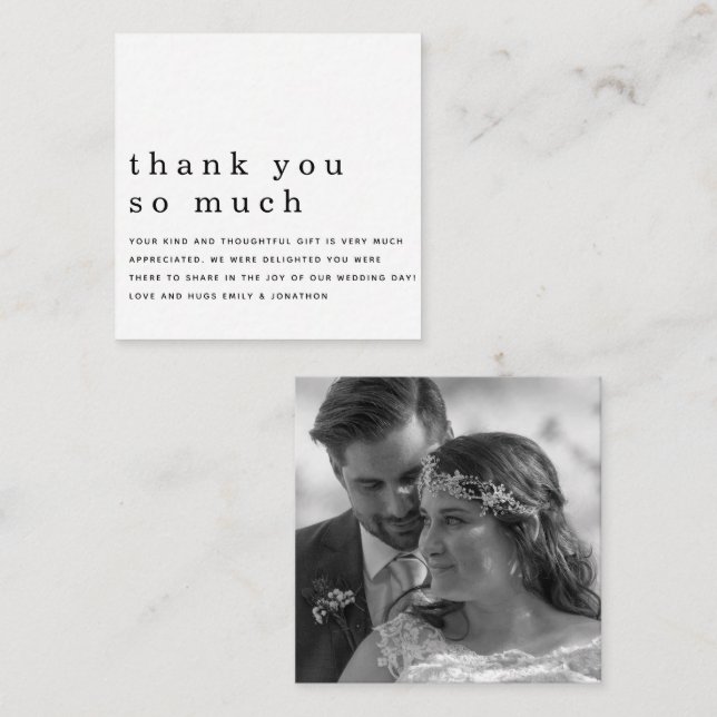 TINY SIZE | Newlywed Black White Photo Thank You Note Card (Front/Back)
