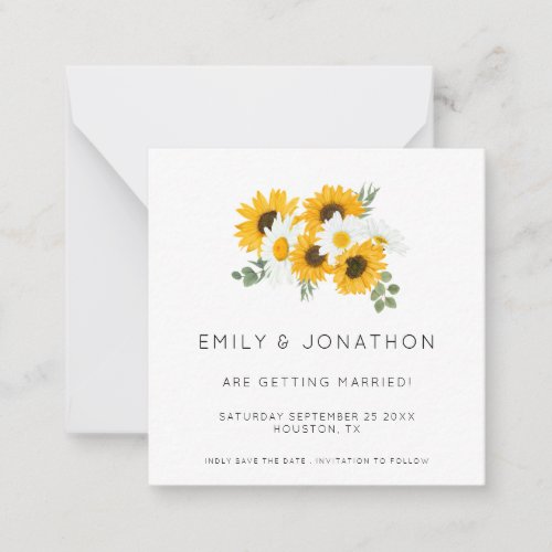 TINY SIZE  Rustic Sunflowers Yellow Save The Date Note Card
