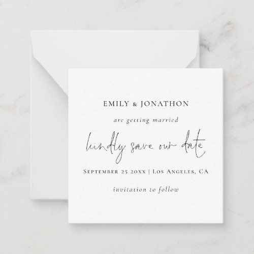 TINY SIZE Script Black White Save The Date Note Card