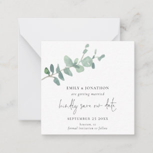 TINY SIZE Script Green Eucalyptus Save The Date Note Card