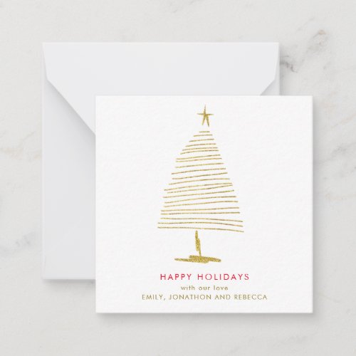 TINY SIZE Simple Christmas Tree Gold Faux Glitter Note Card