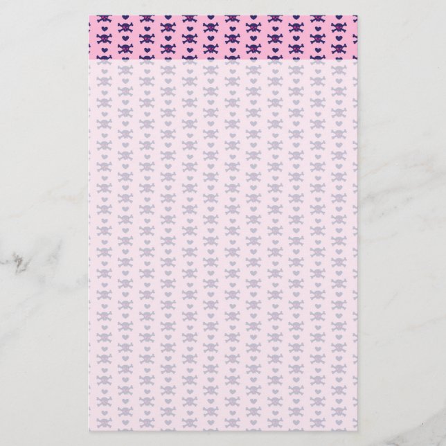 Tiny Skulls Hearts Pink Purple Punk Rock Pattern Stationery (Front)