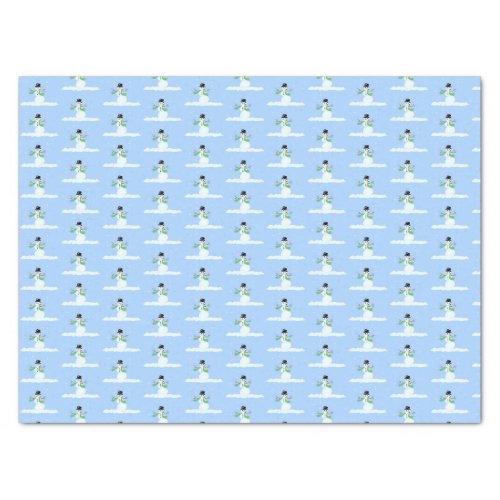 Tiny Snowmen Blue Christmas Winter Pattern Tissue Paper