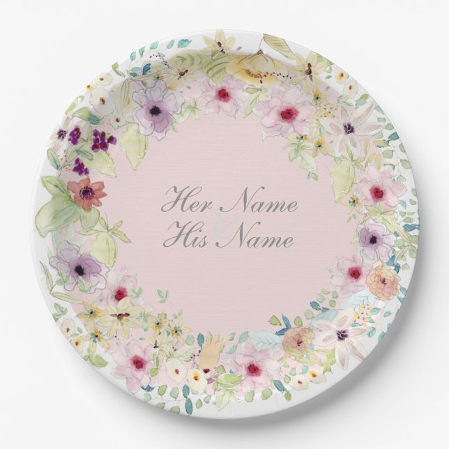 Tiny Spring Flower Wedding Paper Plates (Front)