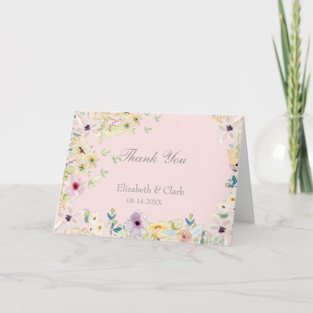Tiny Spring Flowers Wedding Thank You Card (Front)