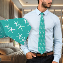 Tiny Starfish Tropical Blue Green Mens Tie