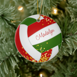 tiny stars red green keepsake girls volleyball ceramic ornament