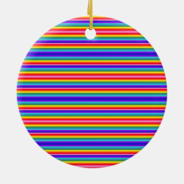 Tiny Stripes of Rainbow Colors Ceramic Ornament (Back)