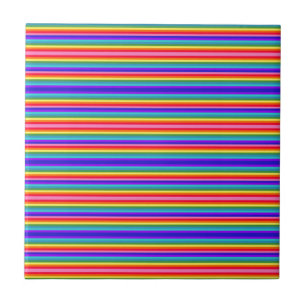 Tiny Stripes of Rainbow Colors Ceramic Tile