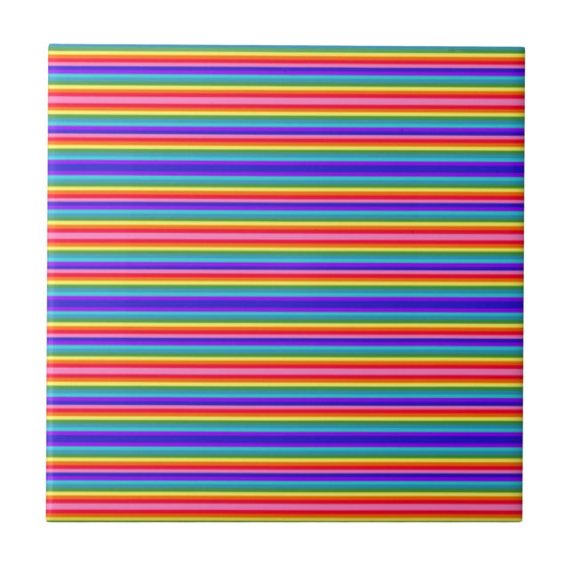 Tiny Stripes of Rainbow Colors Ceramic Tile (Front)