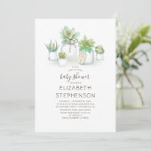 Tiny Succulents Mason Jars Rustic Baby Shower Invitation (Standing Front)