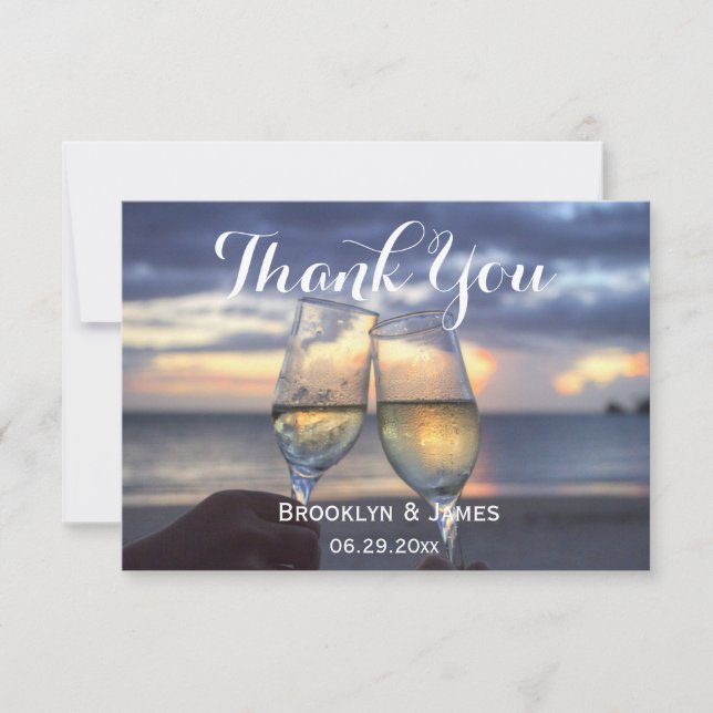 Tiny Sunset On Beach Wedding Thank You Card (Front)