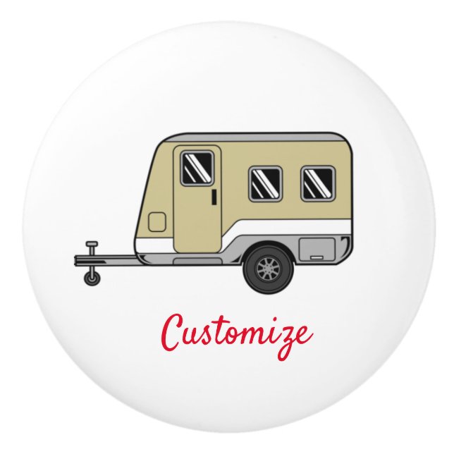 Tiny Tan Caravan Camper Thunder_Cove Ceramic Knob (Front)
