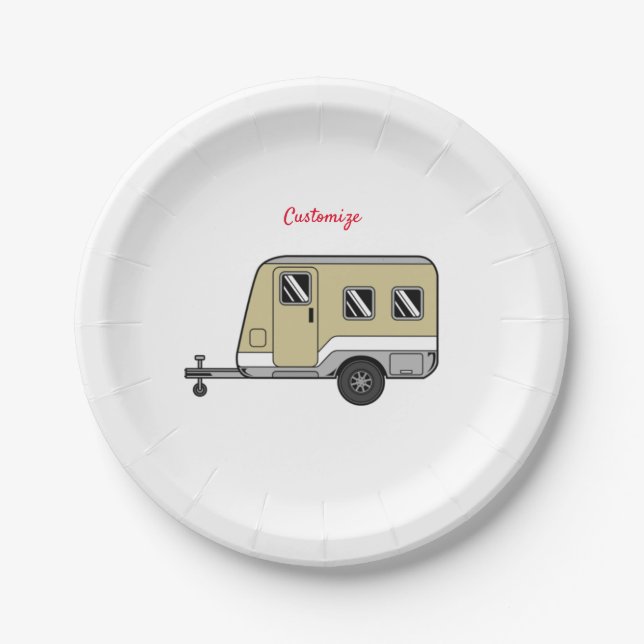 Tiny Tan Caravan Camper Thunder_Cove  Paper Plates (Front)