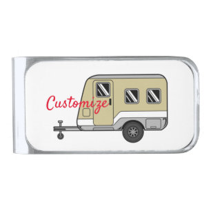 Tiny Tan Caravan Camper Thunder_Cove Silver Finish Money Clip