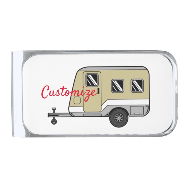 Tiny Tan Caravan Camper Thunder_Cove Silver Finish Money Clip (Front)