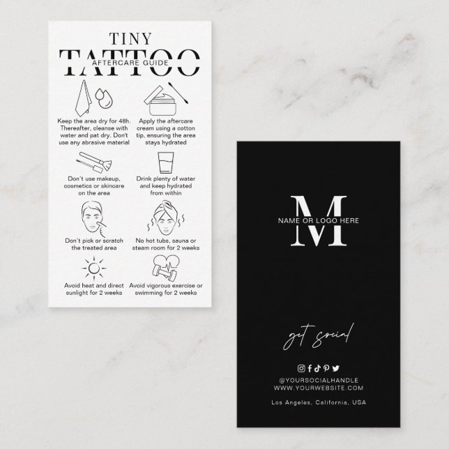 Ombre Powder Brow Aftercare Cards | 50 Pack | 2x3.5" Inch Business Card | Brow Artist Supplies |Black And White Design