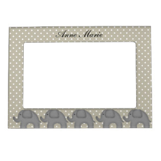 TINY TAUPE POLKA DOTS WITH ELEPHANTS MAGNETIC FRAME