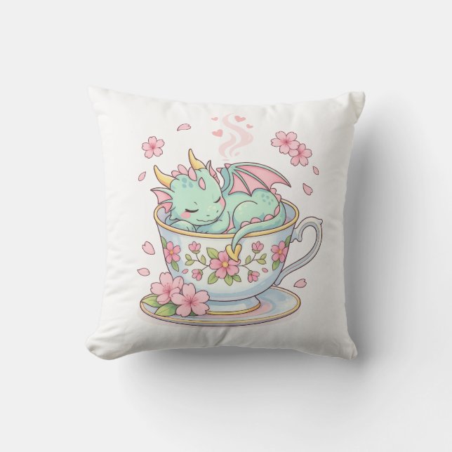 Tiny Tea Dragon Throw Pillow (Front)