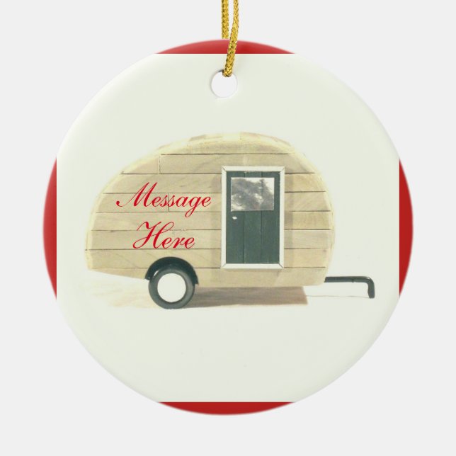 Tiny teardrop caravan casa ceramic ornament (Front)
