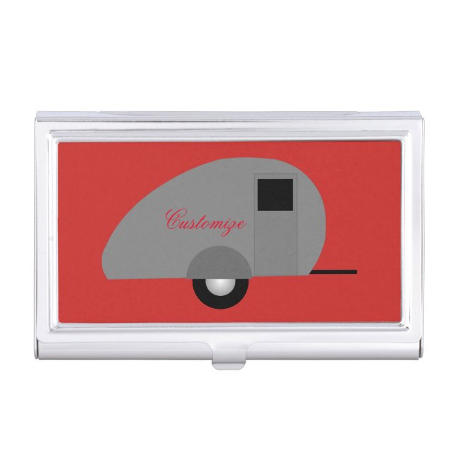 Tiny Teardrop Trailer Thunder_Cove Business Card Case (Front)